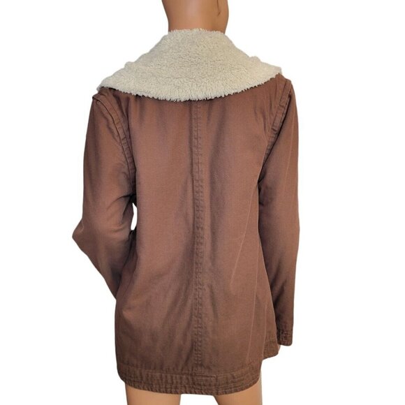 Quicksilver Jacket Womens Size Large Brown Sherpa Lined Faux Fur Moto QSW - Picture 3 of 12